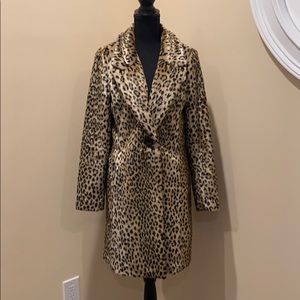 NWOT Express Long Faux Leopard Coat Size Small